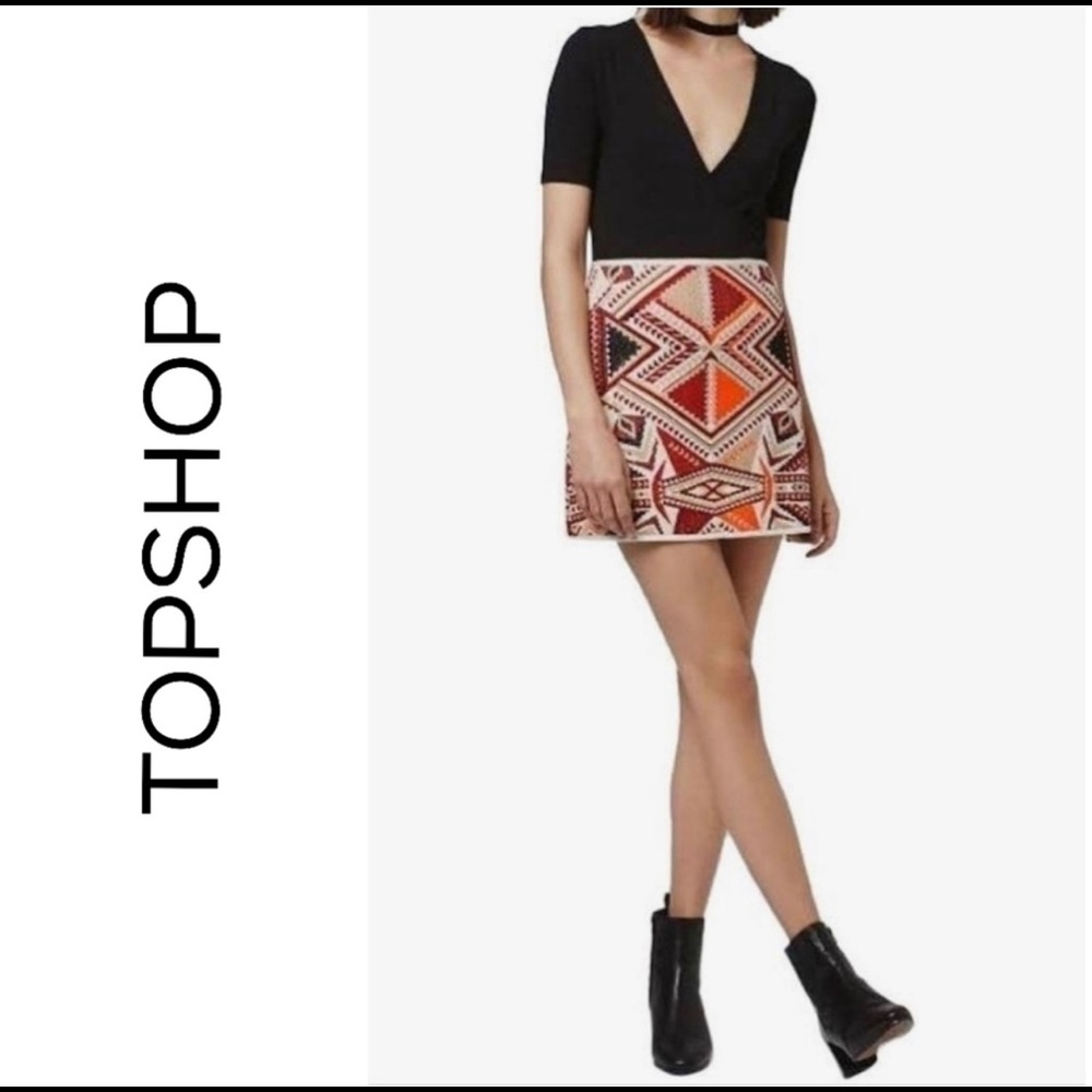 TopShop Tapestry Woven Geometric MultiColor Aztec Pattern Mini Skirt​